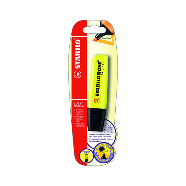 Highlighters Stabilo Boss Pen Yellow Highlighter Single Blister Pack B-10129