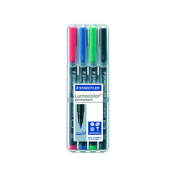 Permanent Markers Staedtler Lumocolour Universal Pen Permanent Medium Assorted (4 Pack) 317-WP4
