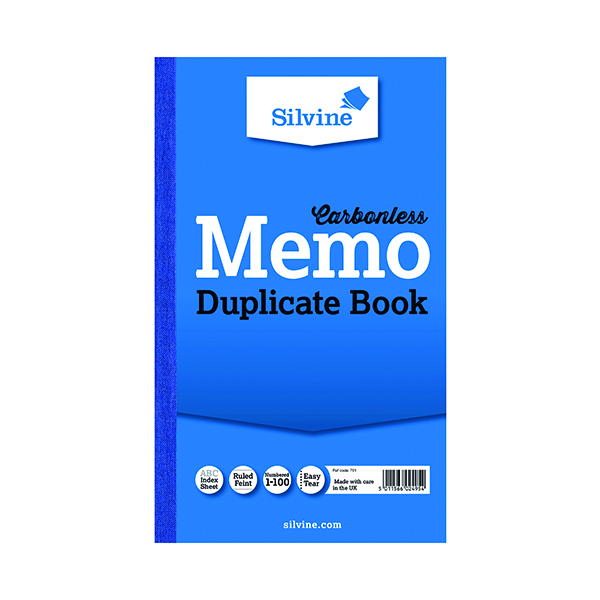 Silvine Carbonless Duplicate Memo Book 210x127mm (6 Pack) 701-T