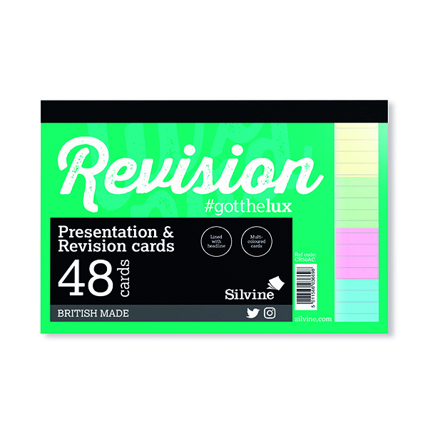 Record Cards Silvine 48 Revision Notecard Pad Lined Multi-Coloured (20 Pack) CR50AC