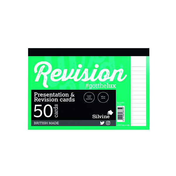 Record Cards Silvine 50 Revision Notecard Pad Lined White (20 Pack) CR50