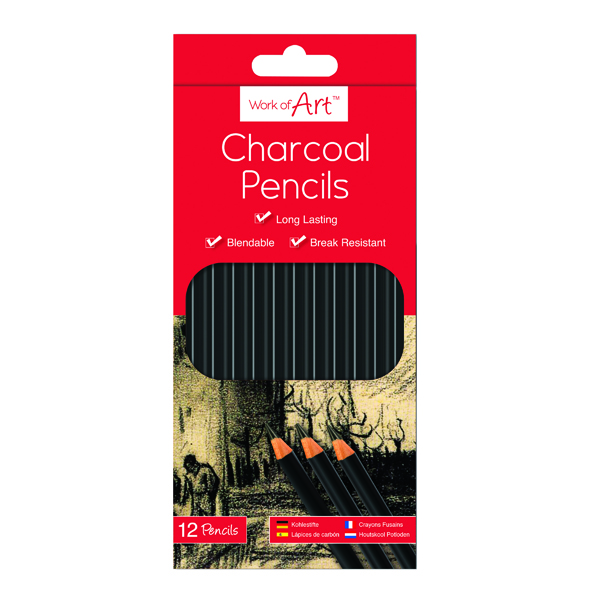 Colouring / Drawing Pencils Work of Art Charcoal Pencils (12 Pack) TAL05148