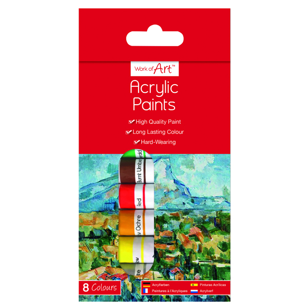 Crayons / Charcoals / Pastels Work of Art Hard-Wearing Acrylic Paint Tubes Assorted (12 Pack) TAL06742