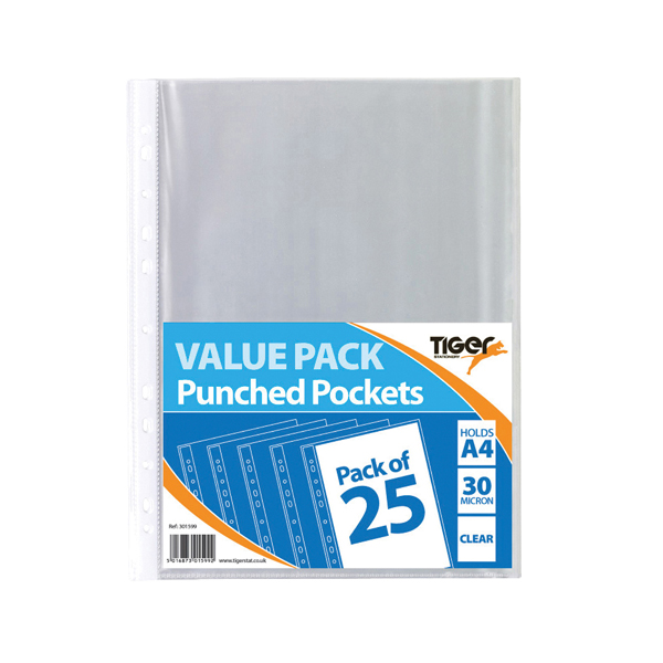 Plastic Pockets A4 Punched Pockets 30 Micron (375 Pack) 301599