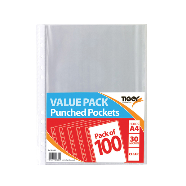 Plastic Pockets A4 Punched Pockets 30 Micron (1000 Pack) 301601