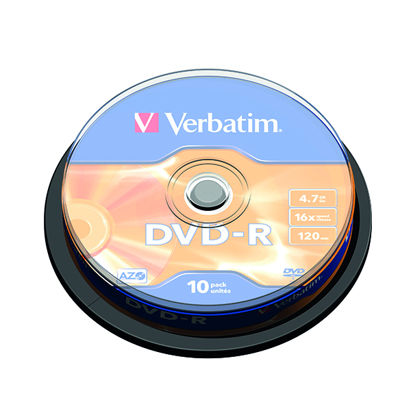 Verbatim 4.7GB 16x Speed Spindle DVD-R (10 Pack) 43523