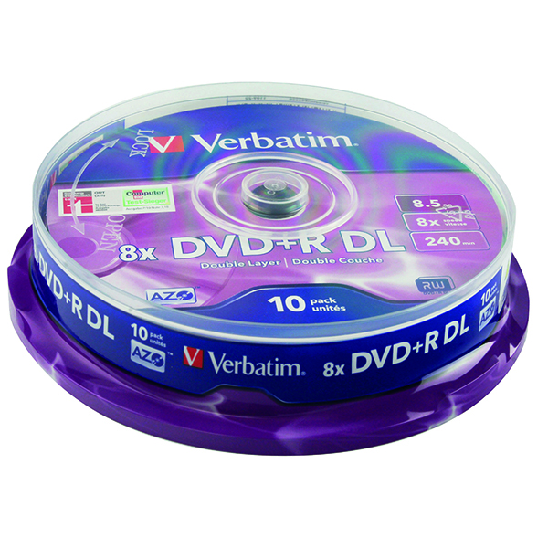 Verbatim DVD+R 8X Double Layer Non-Printable Spindle (10 Pack) 43666