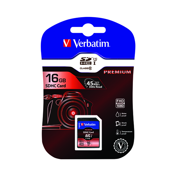 SD Cards Verbatim Secure Digital High Capacity SDHC 16GB Memory Card Class 10 43962