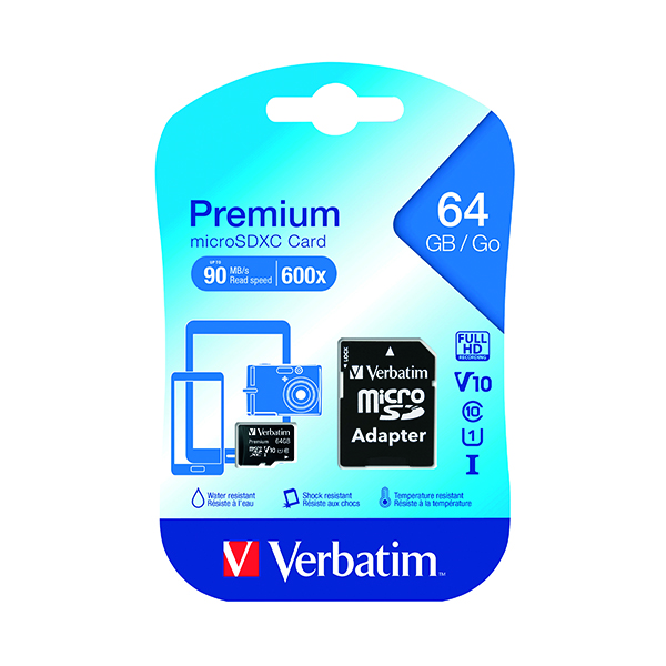 SD Cards Verbatim Premium 64GB SDXC Micro Card With Adapter 44084