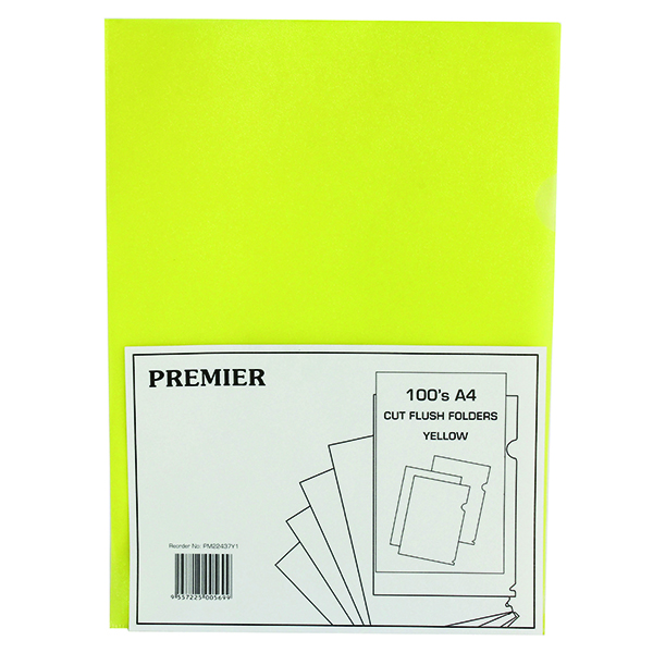 A4 Yellow Cut Flush Folders (100 Pack) WX01487